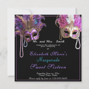 Masquerade Sweet Sixteen Pink Gold Pearls Kaart