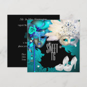 Masquerade, Sweet Sixteen, Quinceanera Uitnodiging (Voorkant / Achterkant)