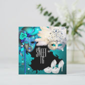 Masquerade, Sweet Sixteen, Quinceanera Uitnodiging (Staand voorkant)