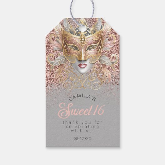 Masquerade Sweet Sixteen Roze Goud V2 ID1032 Cadeaulabel (Voorkant)