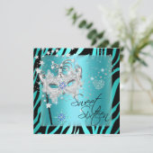 Masquerade Sweet Sixteen Sweet 16 Blauwgroen Zebra Kaart (Staand voorkant)