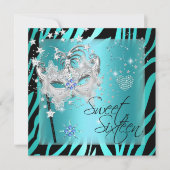 Masquerade Sweet Sixteen Sweet 16 Blauwgroen Zebra Kaart (Voorkant)