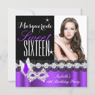 Masquerade Sweet Sixteen Sweet 16 Paarse foto Kaart