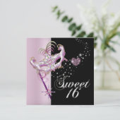 Masquerade Sweet Sixteen Sweet 16 Roze Black Kaart (Staand voorkant)