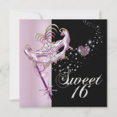 Masquerade Sweet Sixteen Sweet 16 Roze Black Kaart (Voorkant)