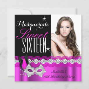 Masquerade Sweet Sixteen Sweet 16 Roze foto Kaart