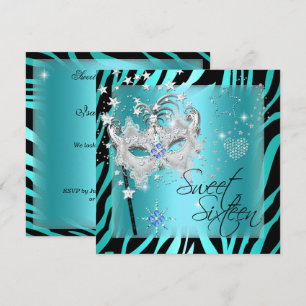 Masquerade Sweet Sixteen Sweet 16 Teal Zebra Kaart
