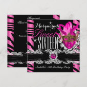 Masquerade Sweet Sixteen Sweet 16 Zebra Roze Kaart (Voorkant / Achterkant)