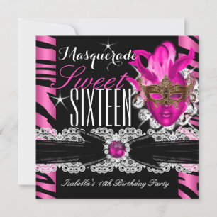 Masquerade Sweet Sixteen Sweet 16 Zebra Roze Kaart