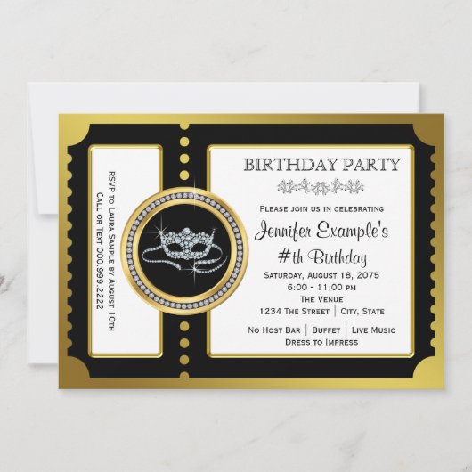 Masquerade Ticket Feest Kaart (Voorkant)