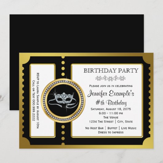 Masquerade Ticket Party Kaart (Voorkant / Achterkant)