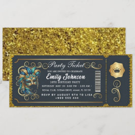Masquerade Ticket Verjaardagsuitnodiging Teal Goud Kaart