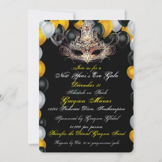 Masquerade Uitnodiging Eve Gala van het Nieuwjaar (Voorkant)