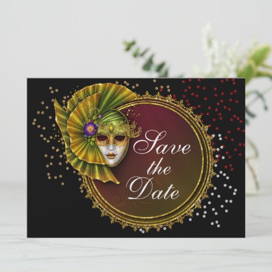 Masquerade - Uitnodiging voor kostuumfeest door SR (Staand voorkant)