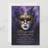 Masquerade Venetiaanse Masker Goud Paarse 18e Verj Kaart (Voorkant)