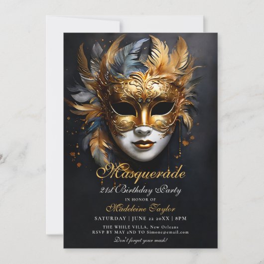 Masquerade Venetiaanse Masker Goud Paarse 21ste Ve Kaart (Voorkant)
