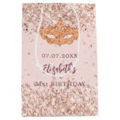 Masquerade verjaardag blush roos gouden naam medium cadeauzakje (Voorkant)