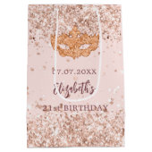 Masquerade verjaardag blush roos gouden naam medium cadeauzakje (Achterkant)