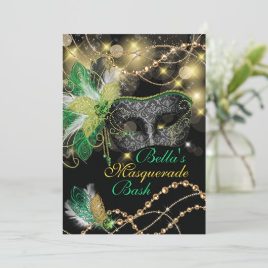 Masquerade Verjaardag Evenement Feest Uitnodiginge Kaart (Staand voorkant)