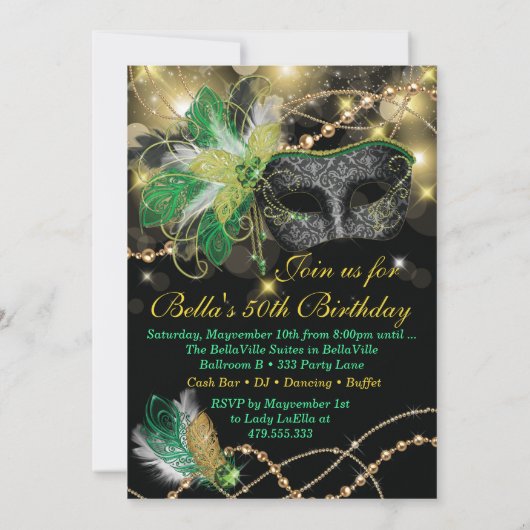 Masquerade Verjaardag Evenement Feest Uitnodiginge Kaart (Achterkant)