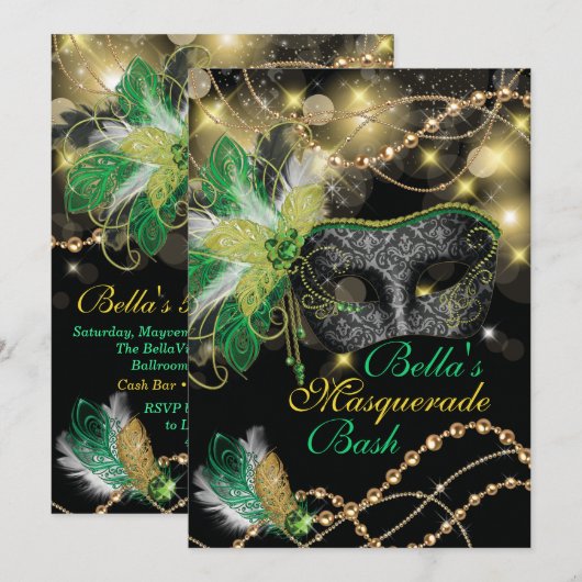 Masquerade Verjaardag Evenement Feest Uitnodiginge Kaart (Voorkant / Achterkant)