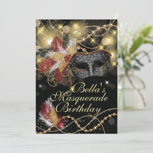 Masquerade Verjaardag Evenement Feest Uitnodiginge Kaart (Staand voorkant)