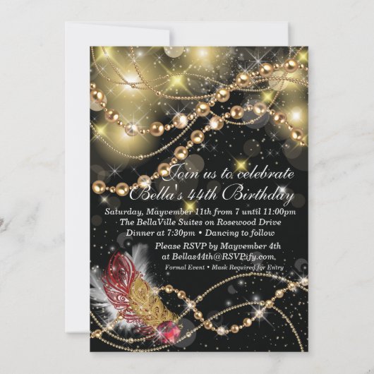 Masquerade Verjaardag Evenement Feest Uitnodiginge Kaart (Achterkant)