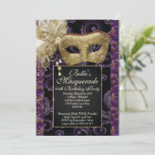 Masquerade Verjaardag Evenement Feest Uitnodiginge Kaart (Staand voorkant)