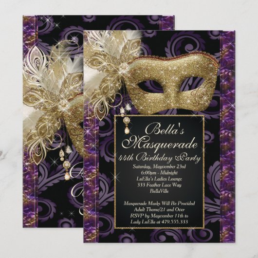 Masquerade Verjaardag Evenement Feest Uitnodiginge Kaart (Voorkant / Achterkant)