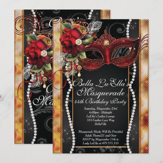 Masquerade Verjaardag Evenement Feest Uitnodiginge Kaart (Voorkant / Achterkant)