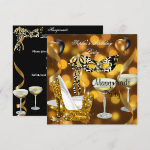 Masquerade Verjaardag Gouden Stiletto Champagne 2 Kaart