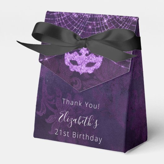Masquerade verjaardag paarse glitter bedankt bedankdoosjes (Voorkant Zijde)