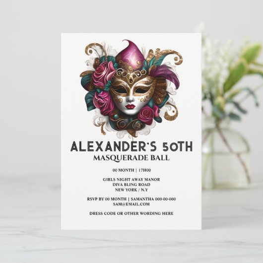 Masquerade verjaardag Venetiaanse gezichtsmasker b Kaart (Staand voorkant)