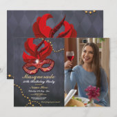 Masquerade Verjaardagsfeestje Goud Rood Masker Fot Kaart (Voorkant / Achterkant)