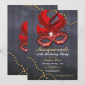 Masquerade Verjaardagsfeestje Gouden Rood Masker U Kaart (Voorkant / Achterkant)