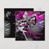 Masquerade Verjaardagsfeestje Masker Zilver Roze 2 Kaart (Voorkant / Achterkant)