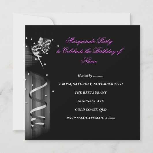 Masquerade Verjaardagsfeestje Masker Zilver Roze 2 Kaart (Achterkant)