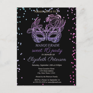Masquerade Violet Diamonds, Masque Sweet 16 Uitnodiging Briefkaart