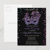 Masquerade Violet Diamonds, Masque Sweet 16 Uitnodiging Briefkaart (Voorkant / Achterkant)
