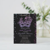 Masquerade Violet Diamonds, Masque Sweet 16 Uitnodiging Briefkaart (Staand voorkant)