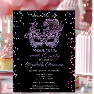 Masquerade Violette Diamanten,Masque Sweet 16 Uitnodiging Briefkaart