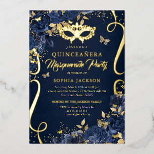 Masquerade Vlinder Royal Navy Quinceanera Folie Uitnodiging
