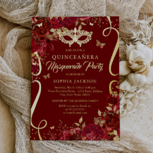 Masquerade Vlinder Royal Rode Quinceanera Folie Uitnodiging