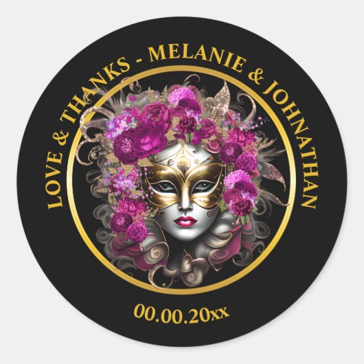 Masquerade Vrouw Gezicht roos Bloem Venetiaanse Ma Ronde Sticker (Voorkant)