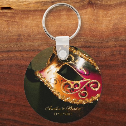 Masquerade Wedding Favor Gold Sleutelhanger (Voorkant)