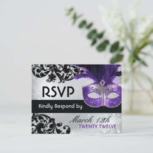 Masquerade Wedding RSVP-kaarten RSVP Kaartje (Staand voorkant)