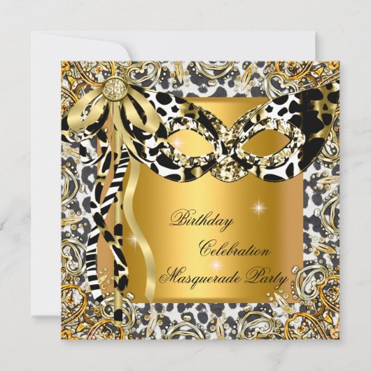Masquerade Wild Black White Gold Masker Birthday Kaart (Voorkant)