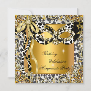 Masquerade Wild Black White Gold Masker Birthday Kaart