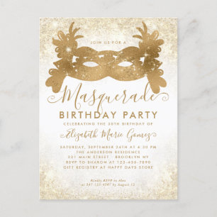 Masquerade Wit Goud Glitter Stof Verjaardagsfeestj Briefkaart
