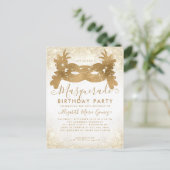 Masquerade Wit Goud Glitter Stof Verjaardagsfeestj Briefkaart (Staand voorkant)